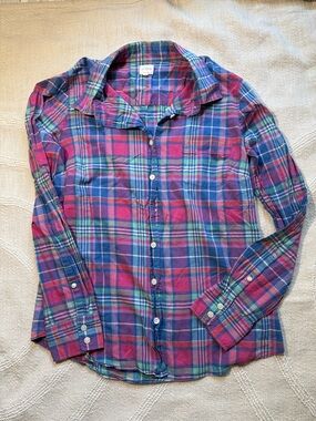 J. Crew 100% Cotton Pink & Blue Medium Plaid Shirt